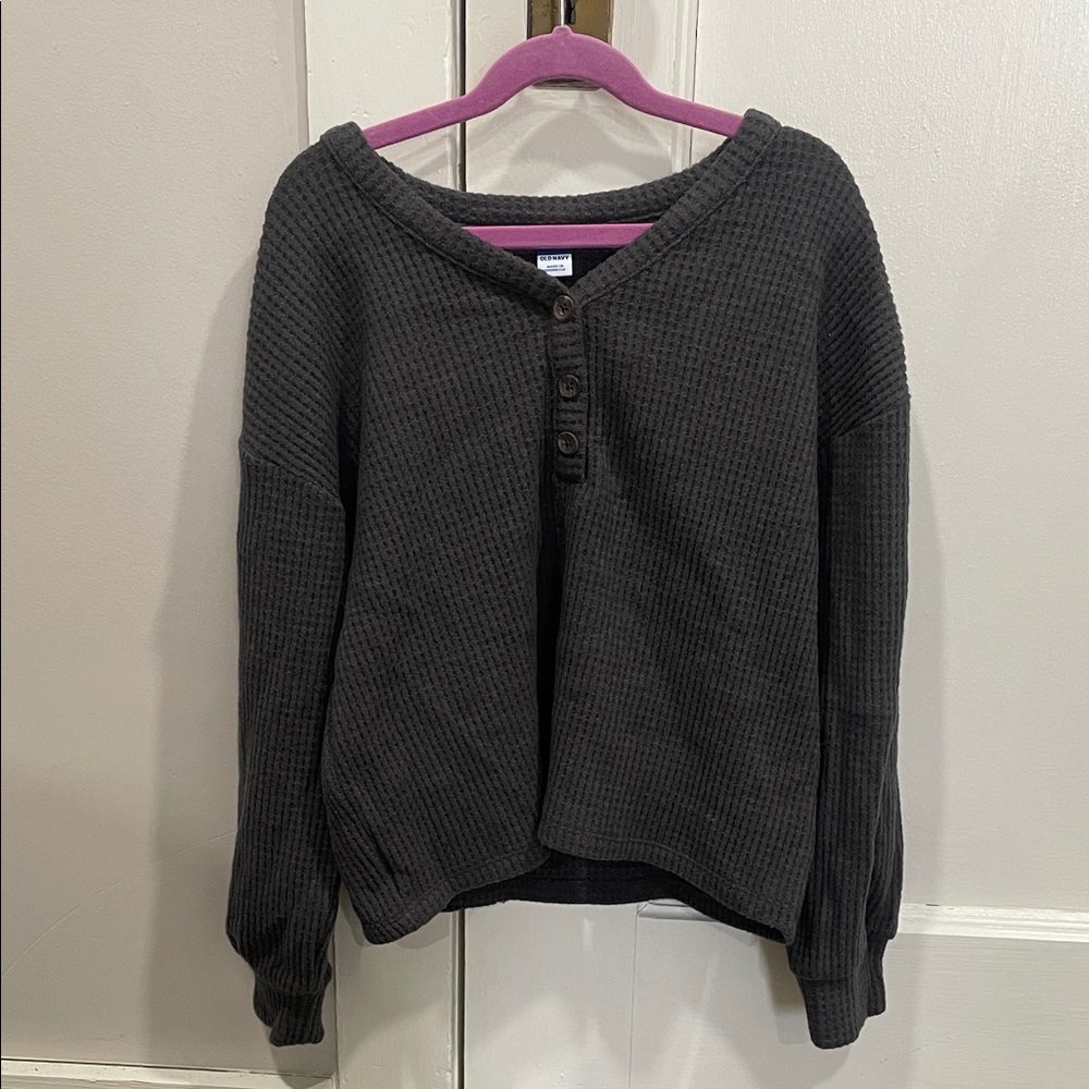 Long-Sleeve Waffle-Knit Henley